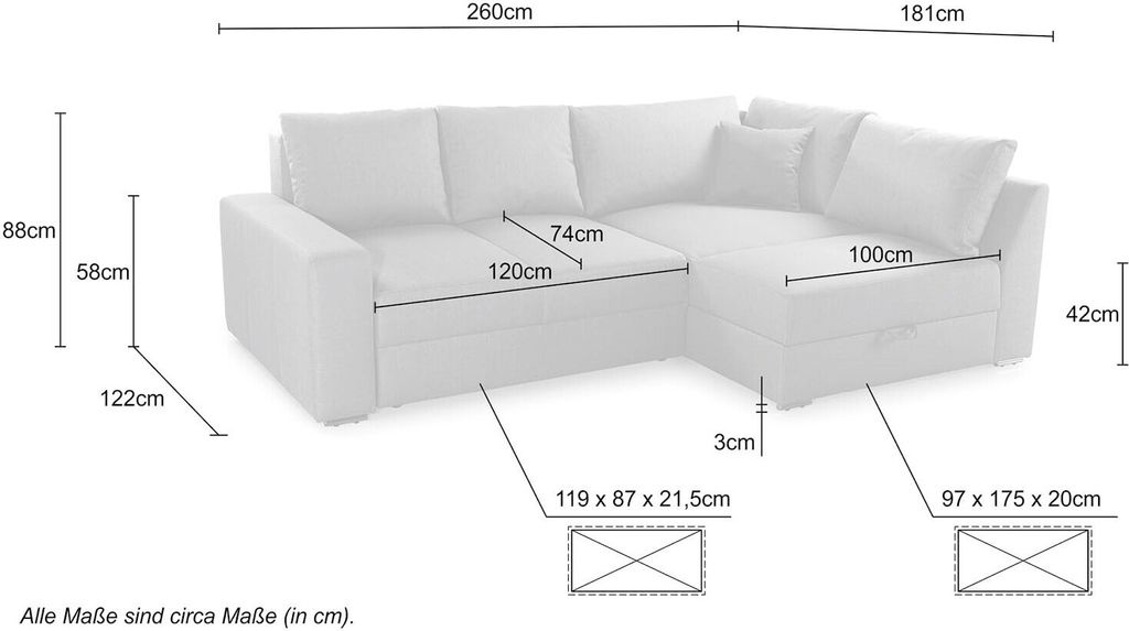 ECKSOFA-DAUERSCHLÄFER 260/181/88 cm Boxspring Federkern Produktbild 11