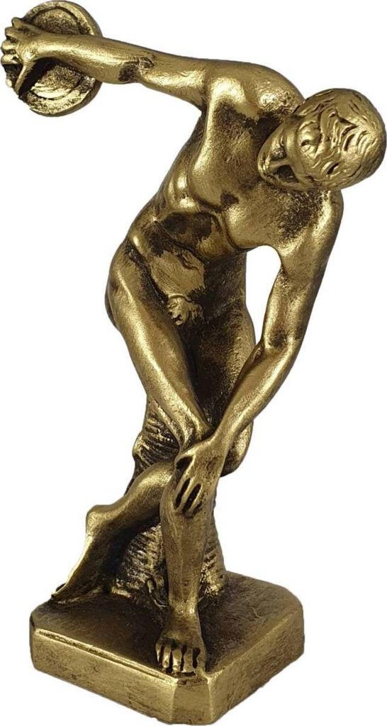 14,3cm Alabaster Figur griechischer Diskobol nach Myron Diskuswerfer Gold