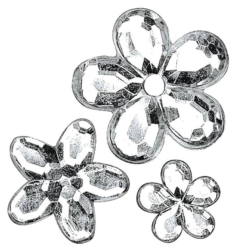 Acryl-Strassblüten, Farbe kristall, drei Größen 5, 8, 10 mm ø, Beutel mit 310 Stück, Strasssteine, Schmucksteine zum Aufkleben