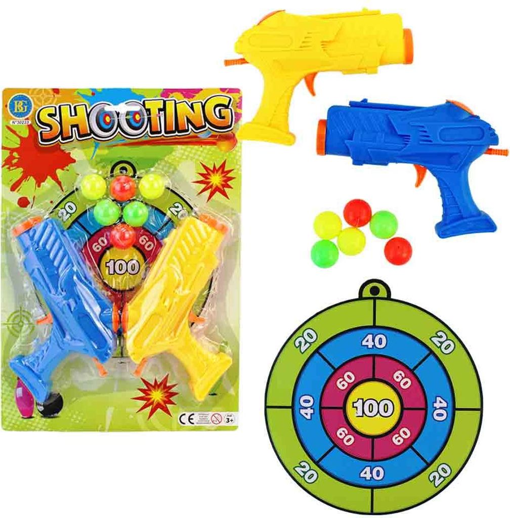 Ballpistole in Gelb und Blau mit Bällen und Zielscheibe Produktbild 