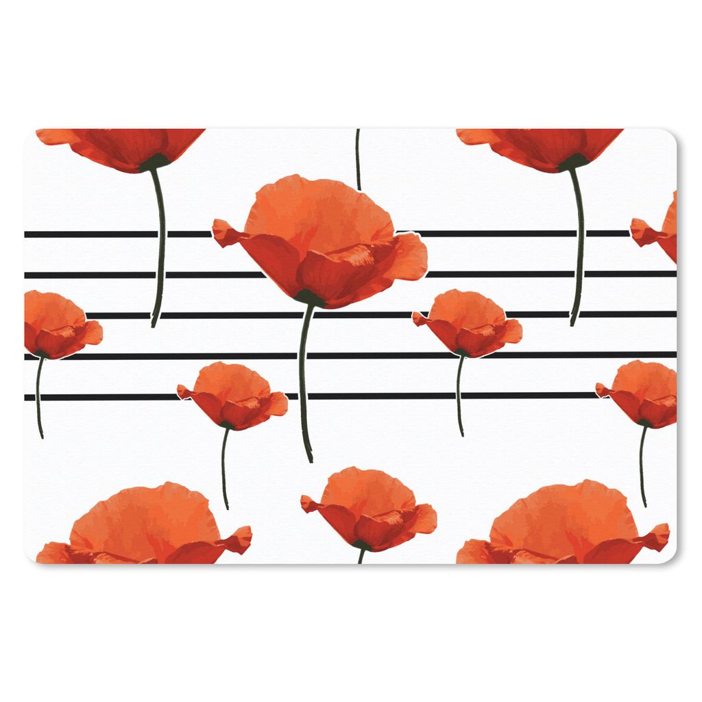 MuchoWow Schreibtischunterlage Musik - Mohn 60x40 cm - XXL Mauspad - Großes Mauspad