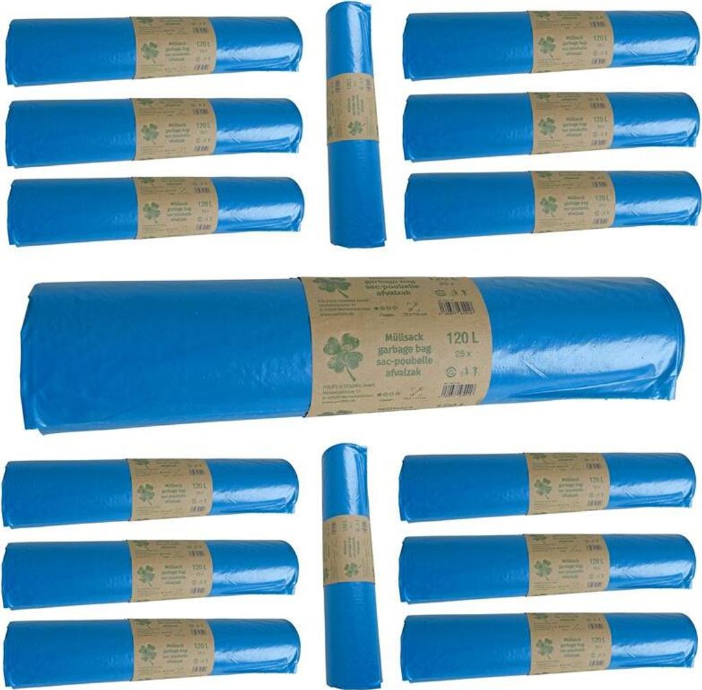Müllsäcke Abfallsäcke Müllbeutel 120 L Standard 15 Rollen Blau Mülltüte