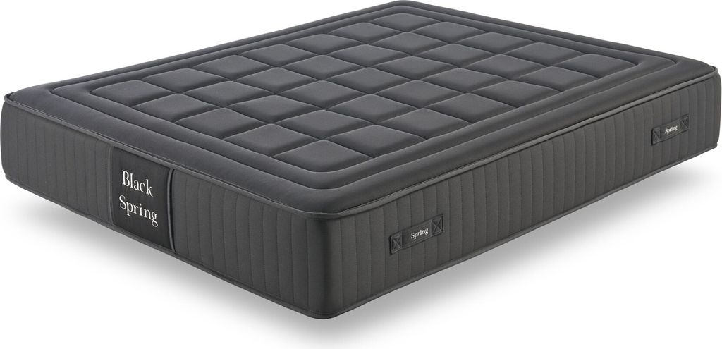 Moonia Black Spring Royal, Doppelt / volle Größe, Memory-Foam-Matratze, Weich, Schwarz, Viskose, 900 mm
