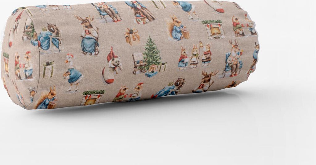 SCHÖNER LEBEN. Kissenhülle XMAS ANIMALS Weihnachten Tiere hellbraun grün rot verschiedene Größen Größe 15x40cm (ØxB) Nackenrolle 15x40cm (...