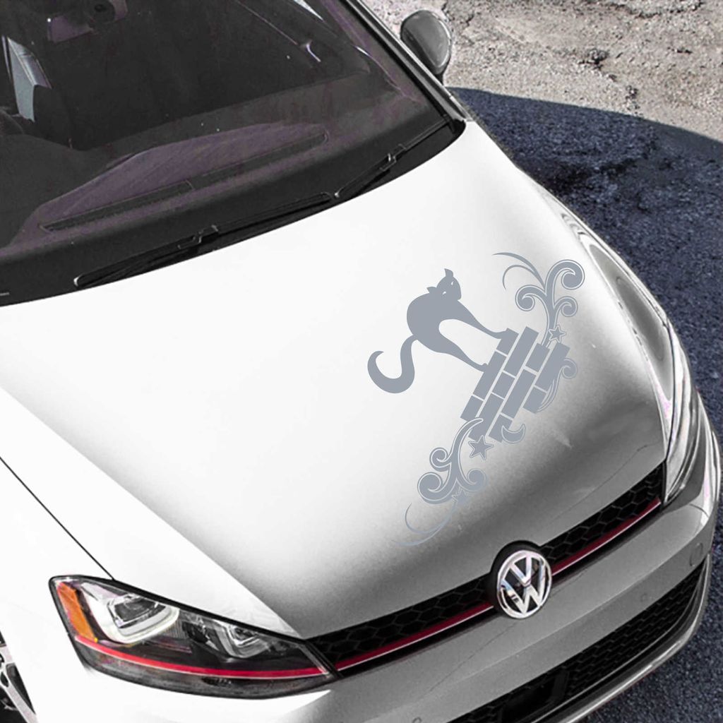 Aufkleber - Autoaufkleber Moonlight Kitty 60cm x 35cm silber - Tuning Carystyling Heckscheibe Auto