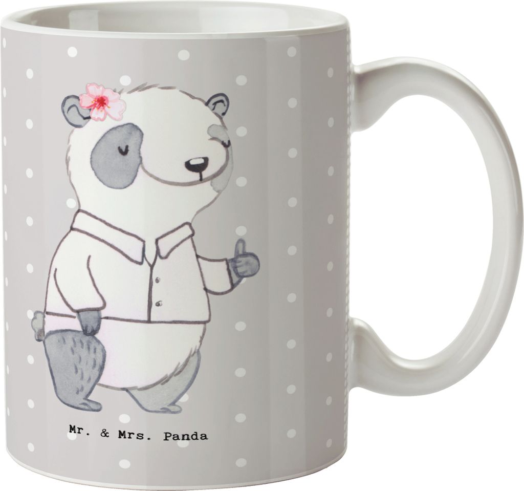 Mr. & Mrs. Panda Kaffeetasse Intercultural Manager Herz - Grau Pastell - Geschenk, Trinkbecher, haferl, Kaffeebecher, Teetasse, Tasse