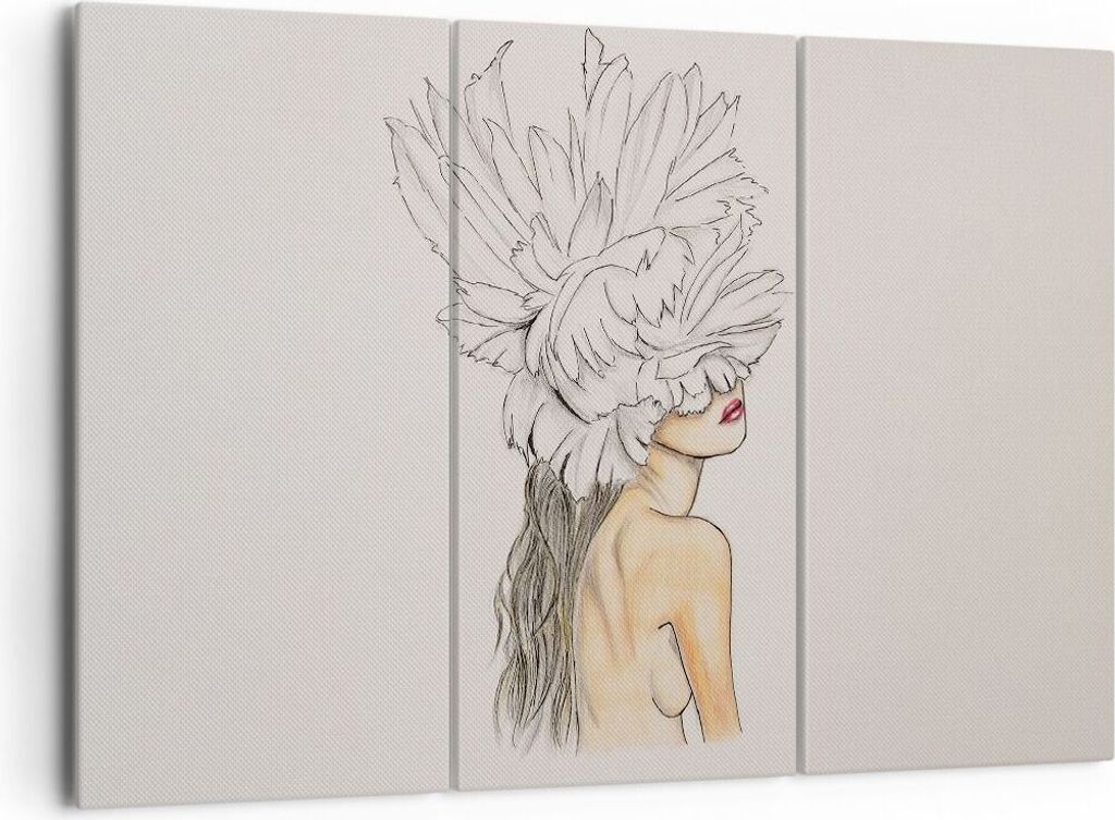 Bild auf Leinwand - Leinwandbild - 3 Teile - Mode Frau Zeichnung - 165x110cm - Wand Bild - Wanddeko - Wandbilder - Leinwanddruck - Bilder - Wanddek...