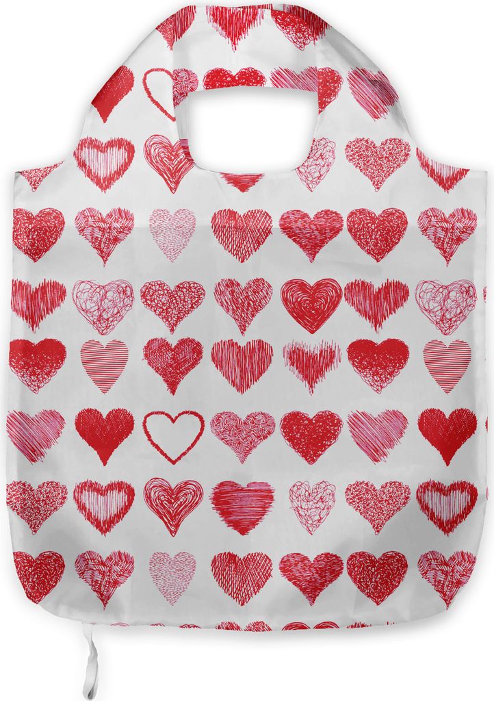 ABAKUHAUS Valentinstag Tragetasche aus Stoff, Romantische Herzen, Praktische Altagsmode Einkaufstaschen, Vermilion Rosa Weiß