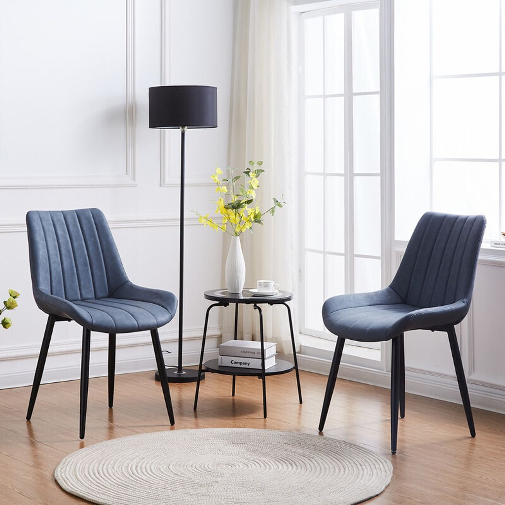 CLIPOP Esszimmerstühle Kunstleder 2er Set, Polsterstuhl mit Starken Schwarzen Metallbeine für Küche, Esszimmer, blau