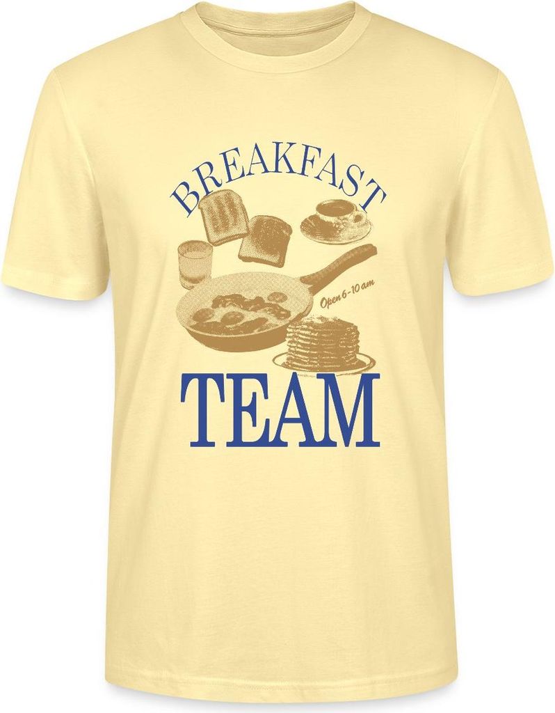 Spreadshirt Breakfast Team – Retro Frühstücks-Motiv Uni Bio T-Shirt, L, Creme