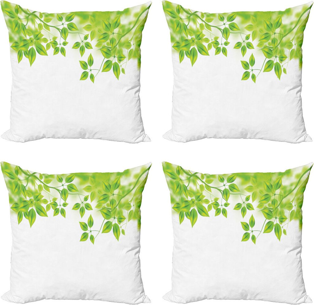 ABAKUHAUS Blätter Kissenbezug Set (4 Stück), Blätter Frühlings-Kunst, Moderner Doppelseitiger Digitaldruck, 50 cm x 50 cm, Grün Weiß