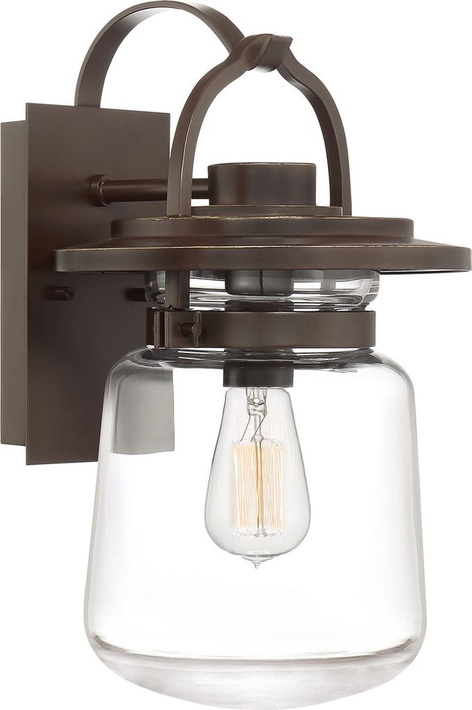 Außenwandlampe Aluminium Glas 39,3 cm hoch IP44 in Bronze dunkel E27 Vintage Design Wandlampe außen