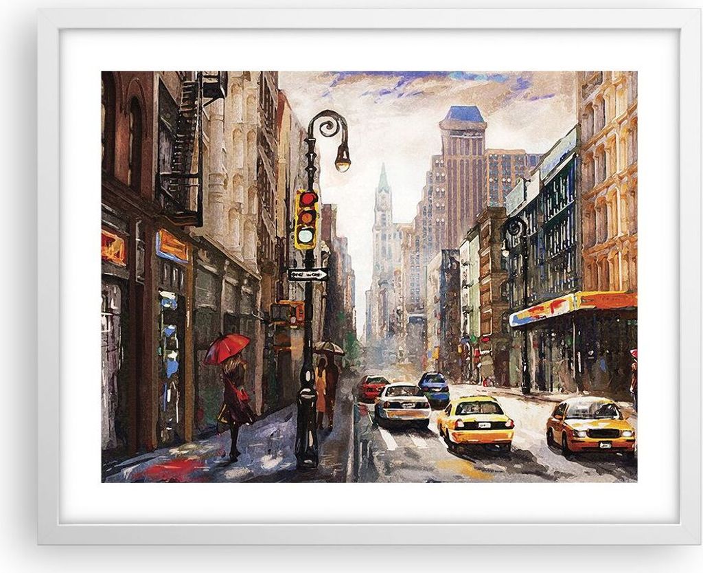 Gerahmtes Poster - Weißer Rahmen - New York Aquarell - 50x40 cm - Wand Bild - Wanddeko - Wandbilder - Kunstposter - Wandposter - Bilderrahmen - Bi...