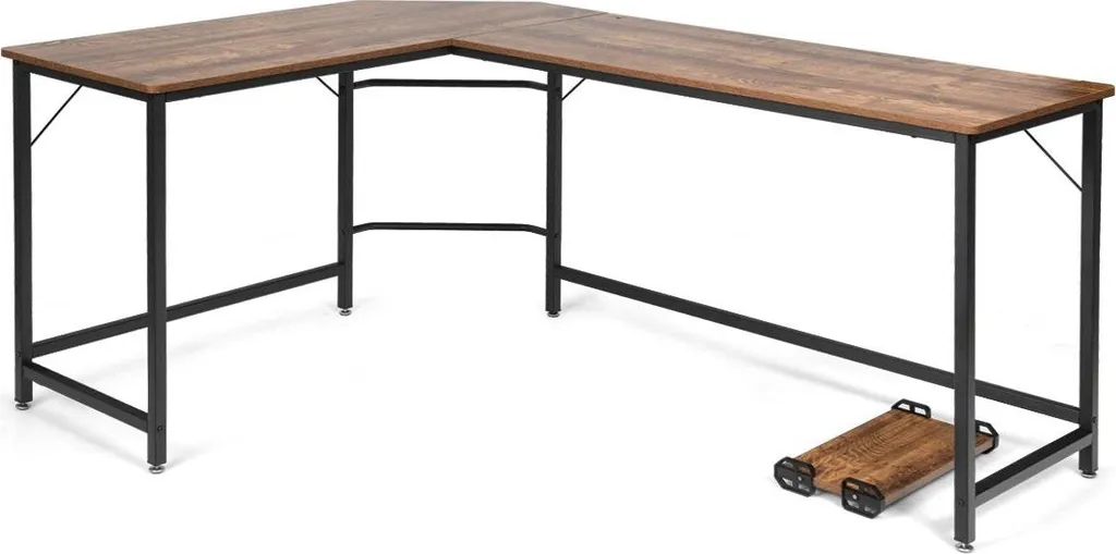 Bureau d'angle PC large surface de travail 168cm coloris noir bois - 5