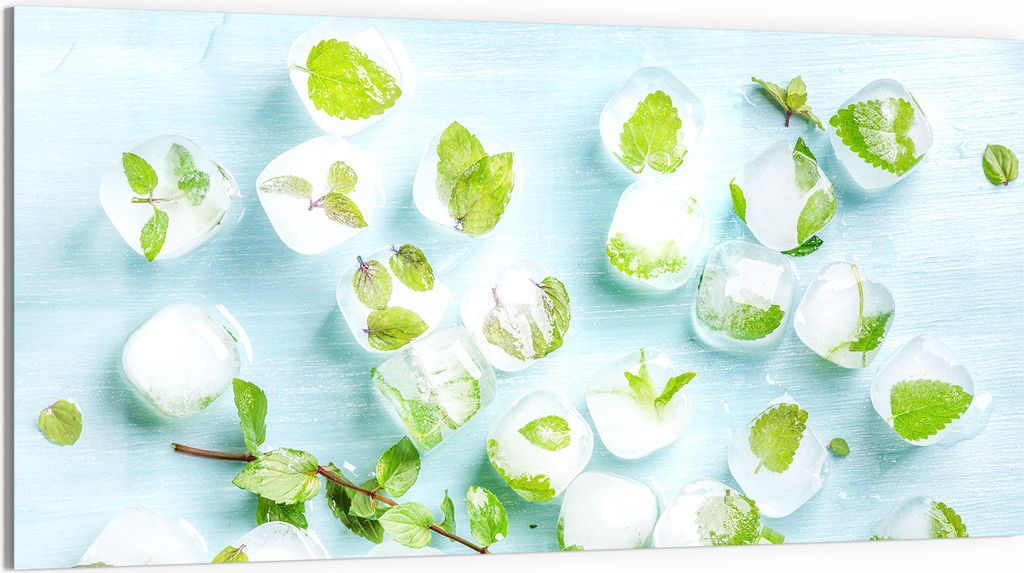 DEQORI Glasbild Echtglas 100x50 cm 'Minzige Frische' Wandbild Bild modern Deko