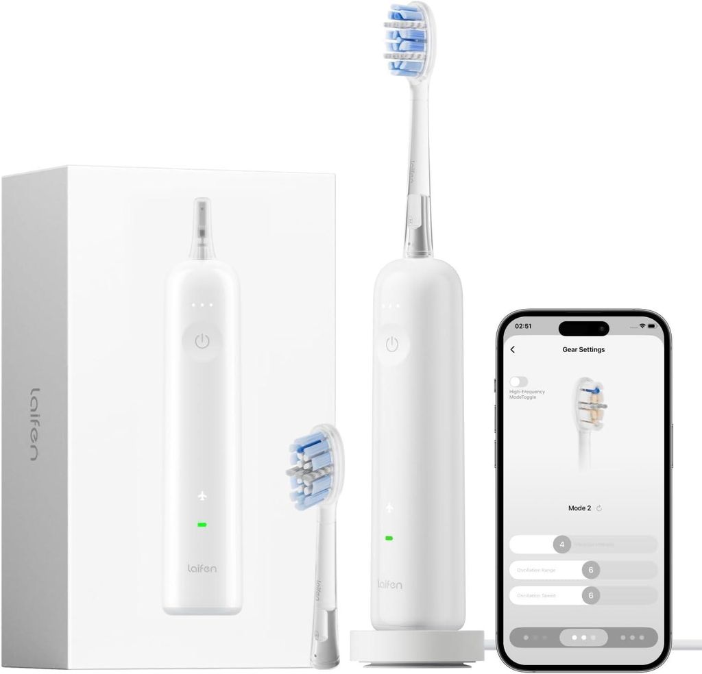 Elektrische Zahnbürste, 60° WaveMotion & 66.000 Vpm für Tiefenreinigung,70 Tage Akku, Drucksensor & App-Customizing, nahtloses Design ideal für...