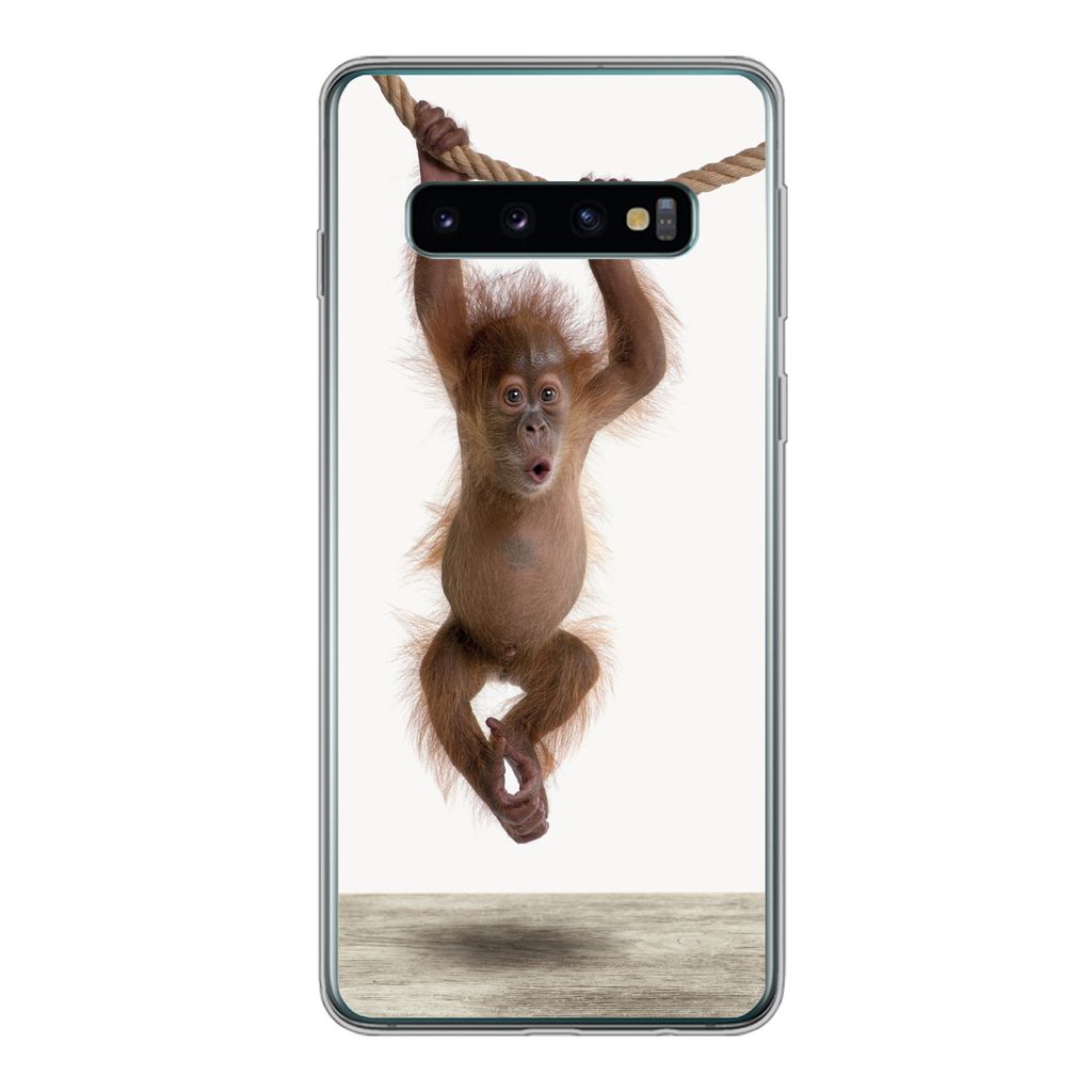 MuchoWow Handyhülle Schutzhülle Hülle für Samsung Galaxy S10 Affe - Tiere - Kinder - Orang Utan - Jungen - Mädchen Silikon Softcase Handy H...