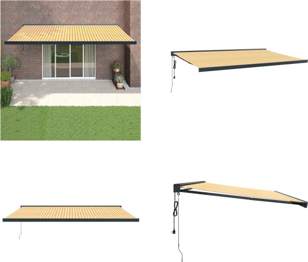 vidaXL Markise Einziehbar Gelb und Weiß 5x3 m Stoff und Aluminium - Markise - Markisen - Markise Ausziehbar - Markise Einziehbar