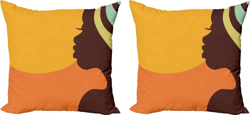 ABAKUHAUS afrikanisch Kissenbezug Set (2Stück), Jugendliche hübsches Gesichts-Profil-abstrakter Sonnenuntergang-ruhiger Abend, 40 x 40 cm, Orange...