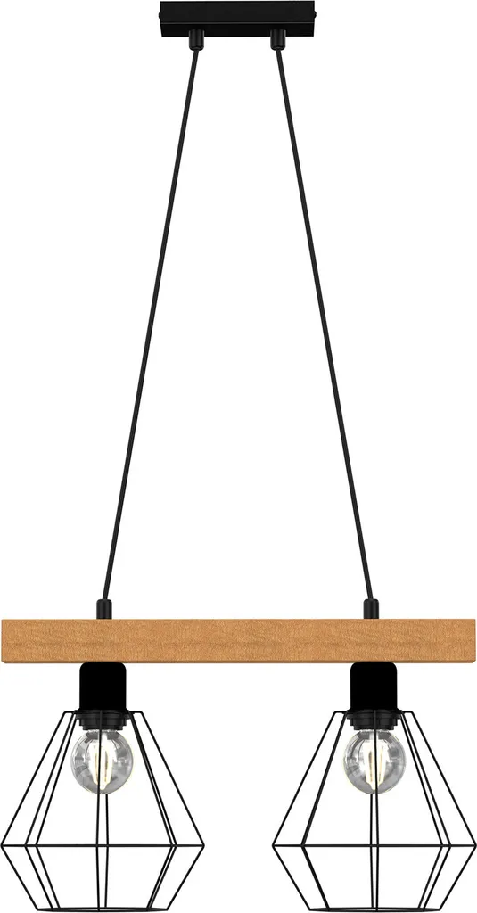 Lustre suspension bois et métal noir 46 cm style vintage Vastra 2xE27