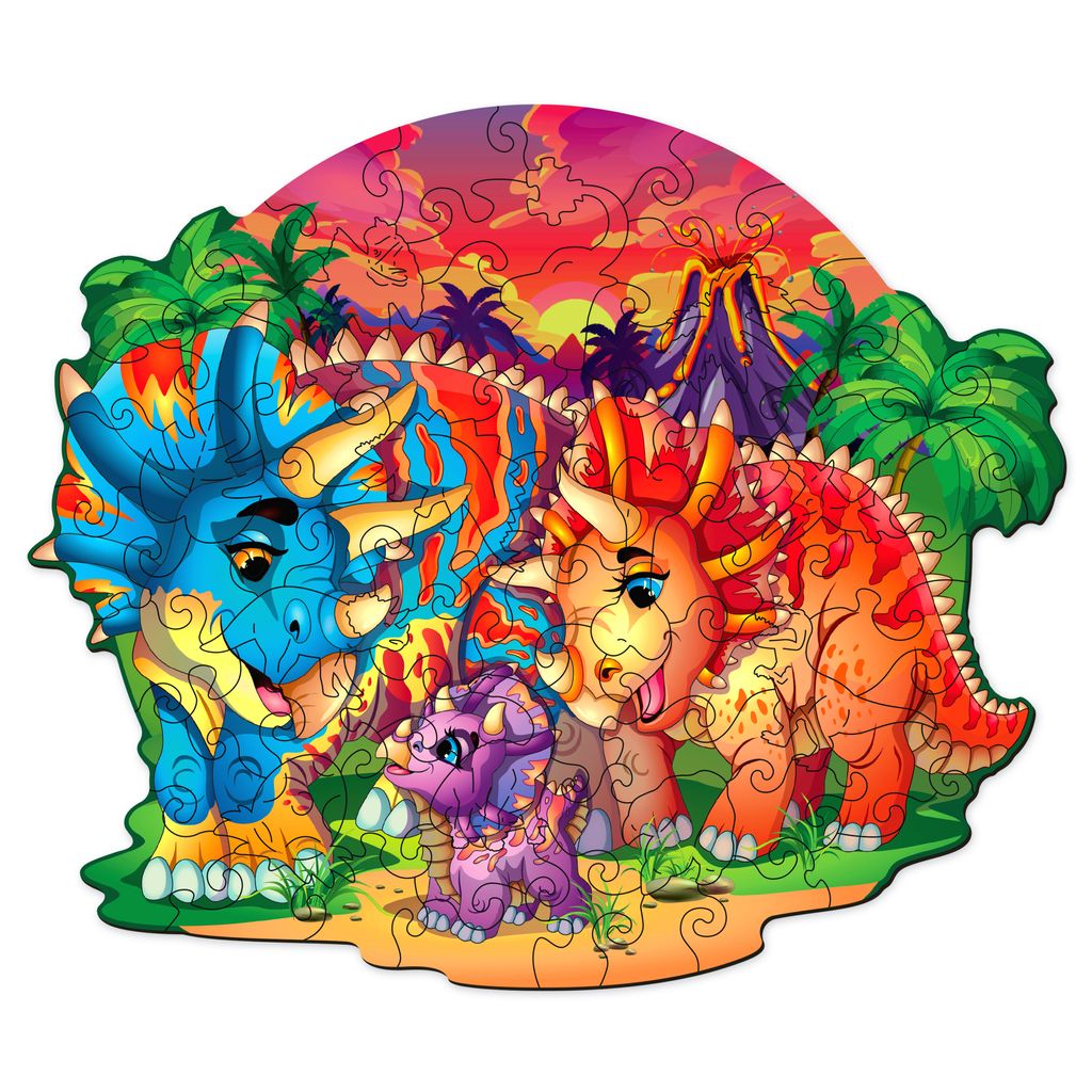 Active Puzzles Holzpuzzle - Triceratops Familie 70 Teile, Größe 25 x 21 cmTriceratops Familie