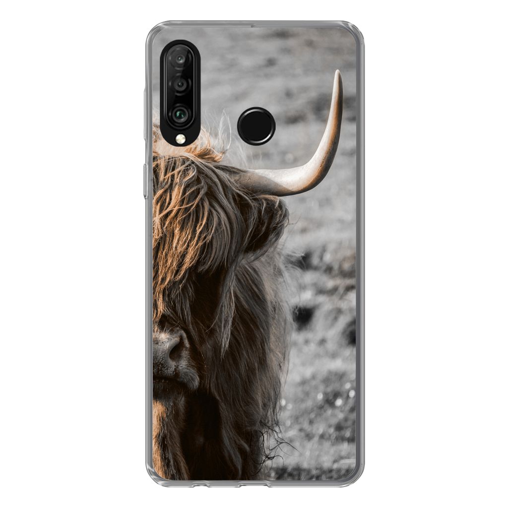 MuchoWow Handyhülle Schutzhülle Hülle für Huawei P30 Lite Schottische Highlander - Kühe - Natur Silikon Softcase Handy Hülle - Handyhülle