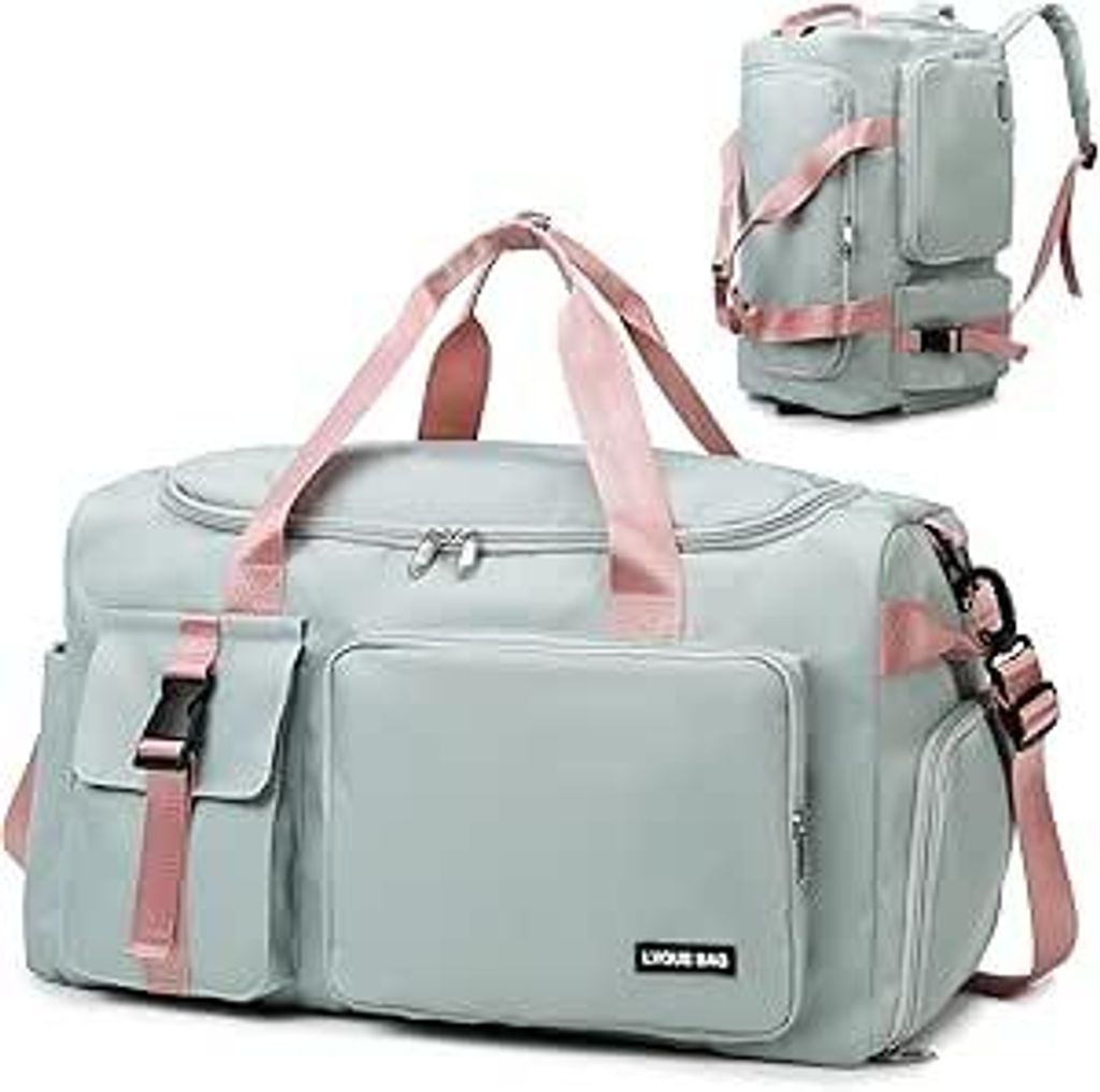 Sporttasche Damen Herren 42L Reisetasche mit Schuhfach Nassfach Wasserdicht Trainingstasche Travel Duffle Bag mit Rucksack Weekender Schwimmtas