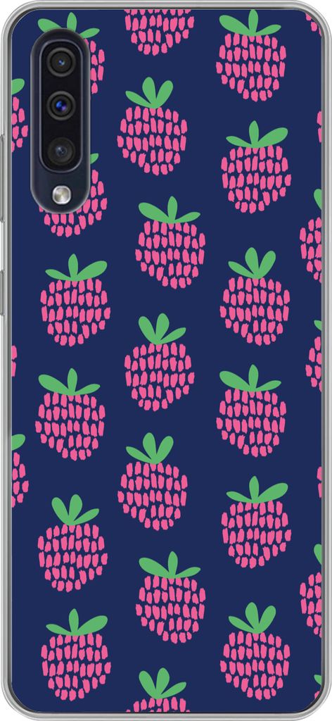 MuchoWow Handyhülle Schutzhülle Hülle für Telefoonhoesje Samsung Galaxy A50 Muster - Himbeere - Retro Silikon Softcase Handy Hülle - Mobilte...