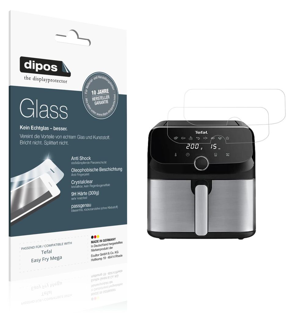 2x Schutzfolie für Tefal Easy Fry Mega - Anti-Shock 9H Folie dipos Glass Kunststoffglas