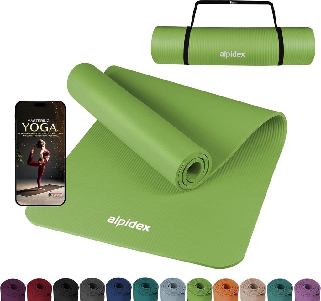 Yogamat - Antislip Fitness Matte - 1 Stück - Grün - Hautfreundlich - 183 x 60 x 0,8 cm