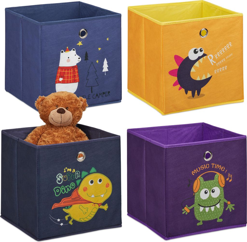Set da 4 Relaxdays, contenitori per bambini, animali e Immagine del prodotto 
