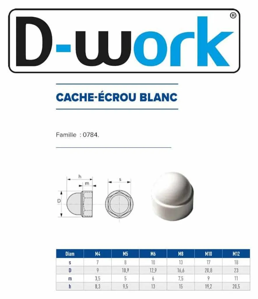 Cache-Ecrous Blanc M10 pour Stopper la Rouille et Cacher les Vis - 200 pz
