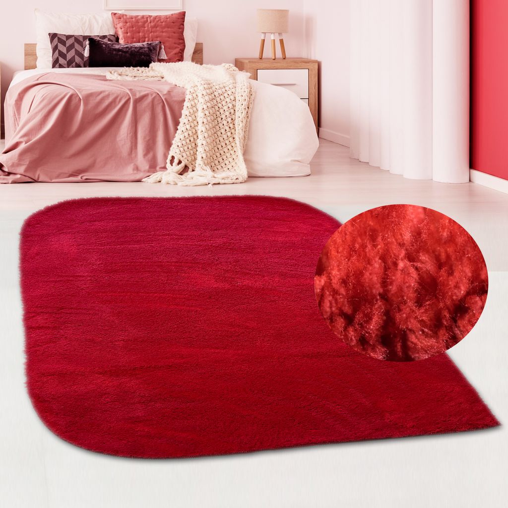 Wohnzimmer Teppich mit abgerundeten Ecken | waschbar | in rot Größe - 120 x 170 cm