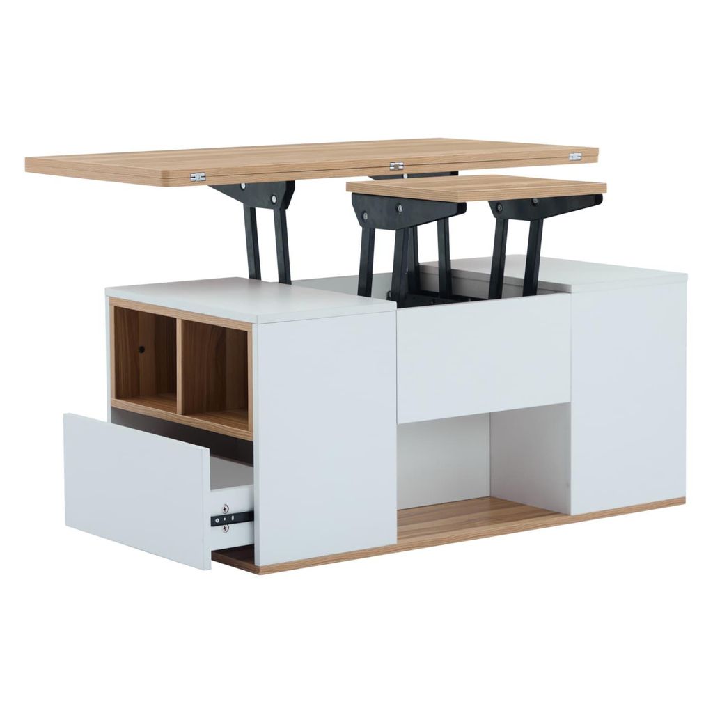 Hebbarer Multifunktions-Couchtisch - Tischplatte öffnet sich zu 2 Tischen,große Kapazität, moderne Wohnzimmermöbel, Büro-Esstisch Multifunktionst