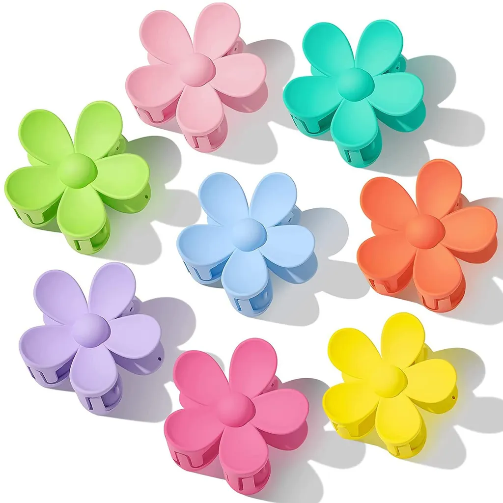 Pinces à cheveux fleurs colorées lot de 8 grandes barrettes design mat