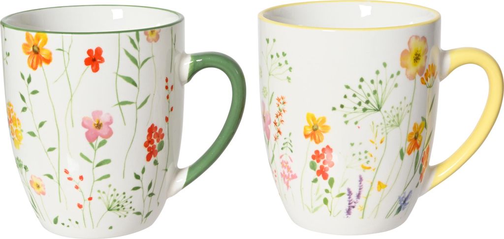 Tasse 10x9cm Keramik mit Blumenmotiv 1 Stück sortiert Weiß Grün Gelb