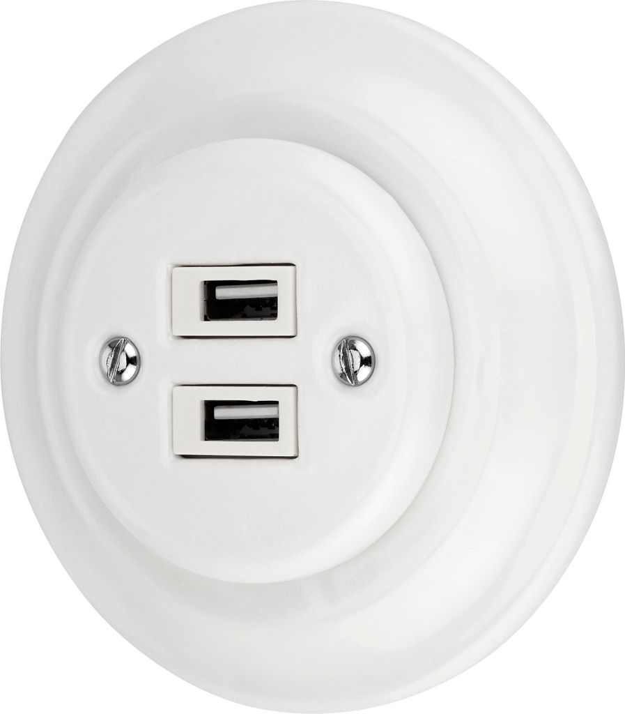 Unterputz Porzellan Retro USB Steckdose 2-fach I PR1 weiß