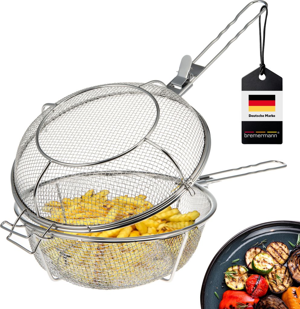 bremermann Grillkorb klappbar / Edelstahl Ø ca. 30 cm, Griffe abnehmbar