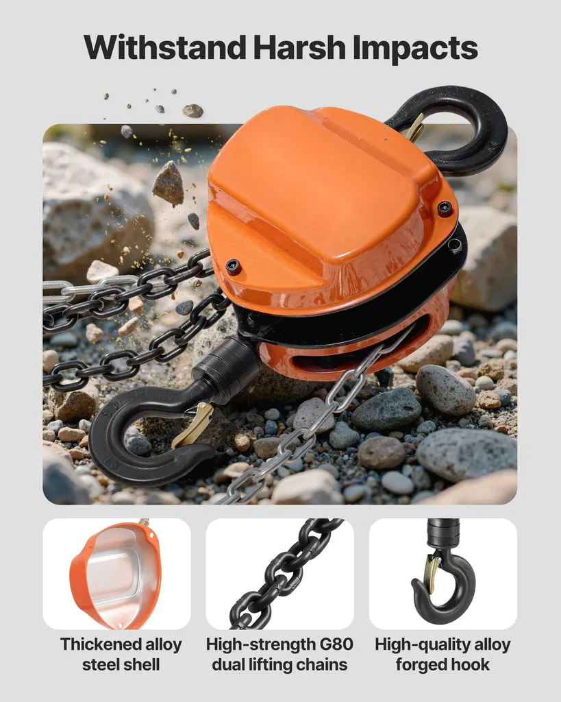 Palan à chaîne robuste 1t avec chaîne acier G80 et levage de 3m