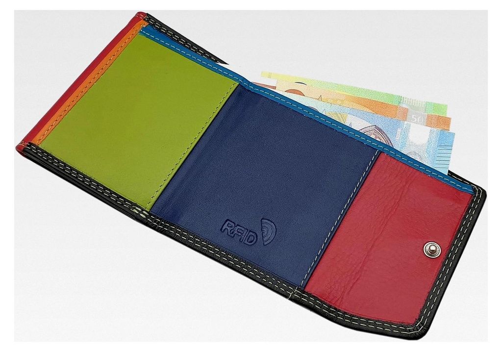 Kleine Damenbörse aus Rind-Nappa Leder mit RFID- und NFC-Schutz in Mehrfarbig