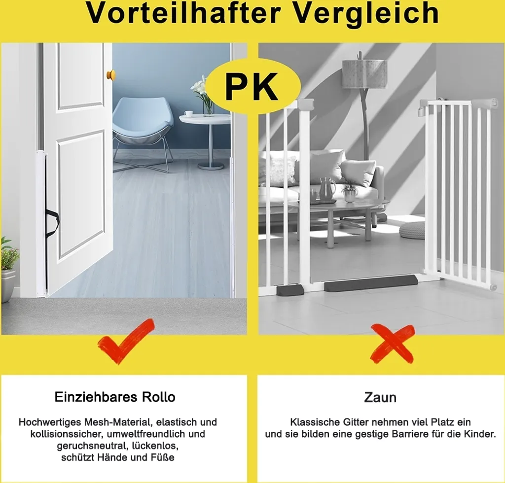 Barrière de sécurité bébé et animaux blanche extensible sans perçage
