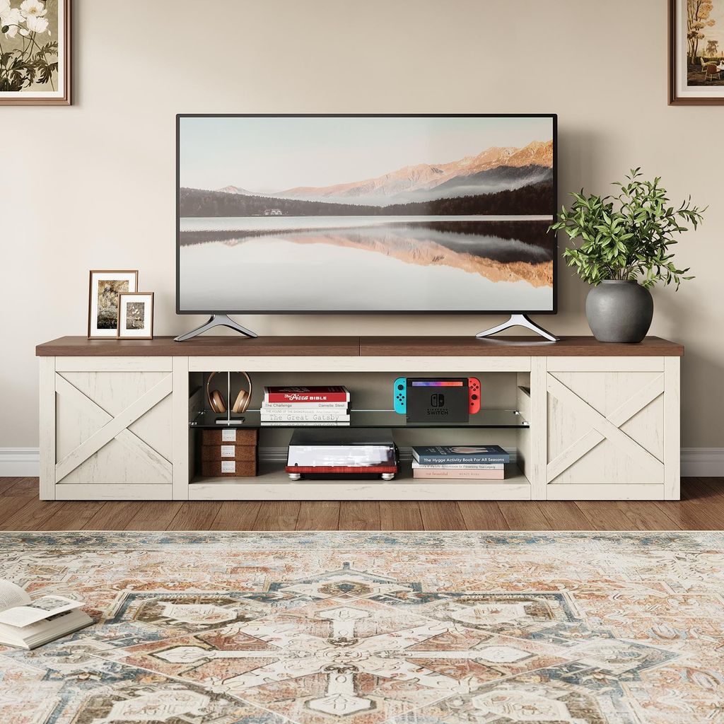 TV-Lowboard Landhausstil 148 cm, Walnuss-Optik, TV-Schrank Produktbild 