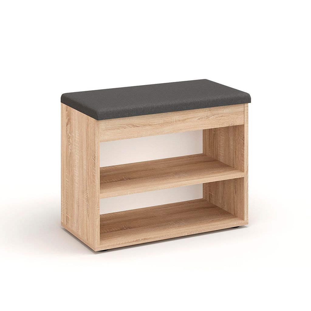 KOMTO Schuhbank mit Sitzfläche - Schuhregal Bank mit Stauraum Kleiner Schuhschrank mit Sitzbank Flur Bank Garderobenbank Sofia 60x48x32 cm Sonoma