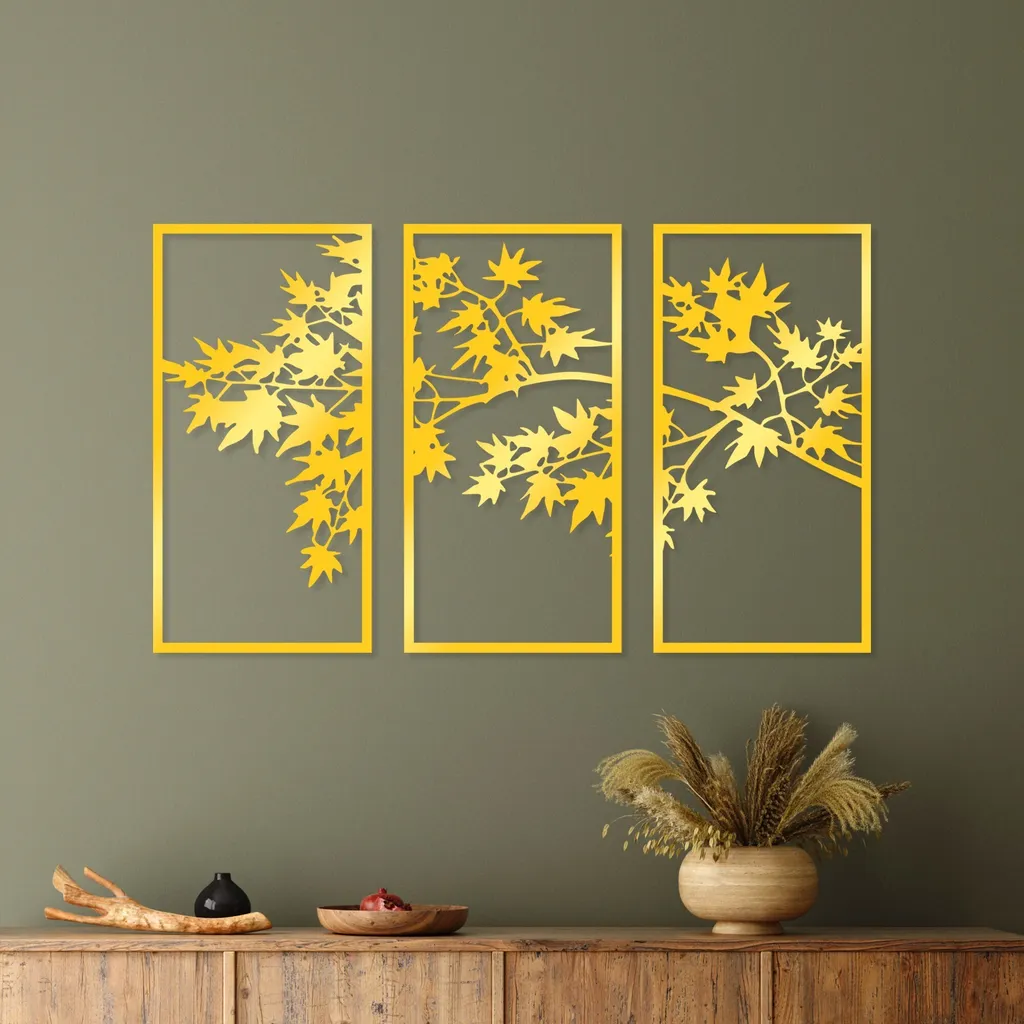 Wallity Golden Triple Tree 3 Décoration Murale Métal Or 34x67 cm