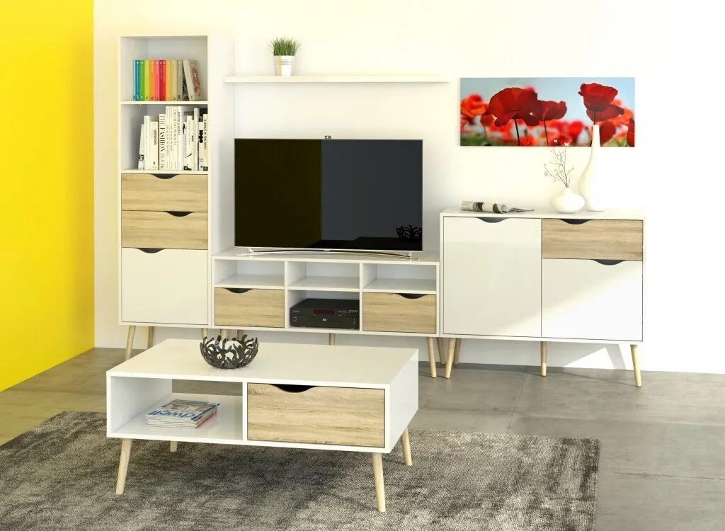 Tavolino da Salotto OSLO Bianco / Rovere | Tavolo TV Salvaspazio - 12