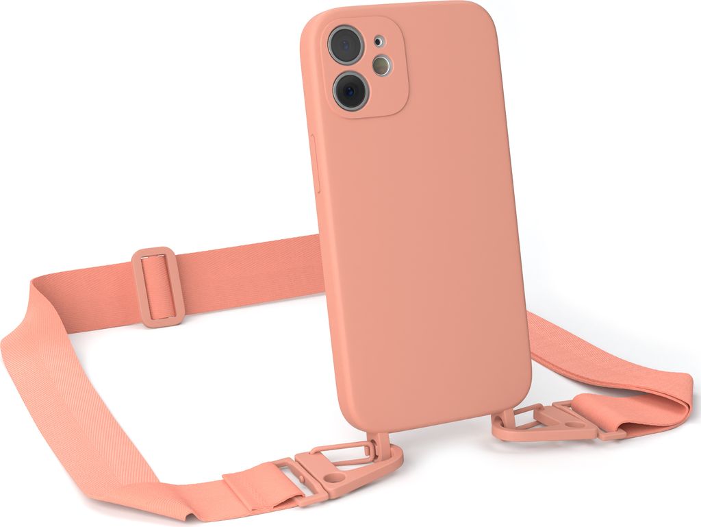 EAZY CASE Handykette Silikon mit Clips 2 in 1 kompatibel mit Apple iPhone 12 Mini Handyhülle mit Kordel, Hülle mit Band, Kette, Korall - Clips Ko...