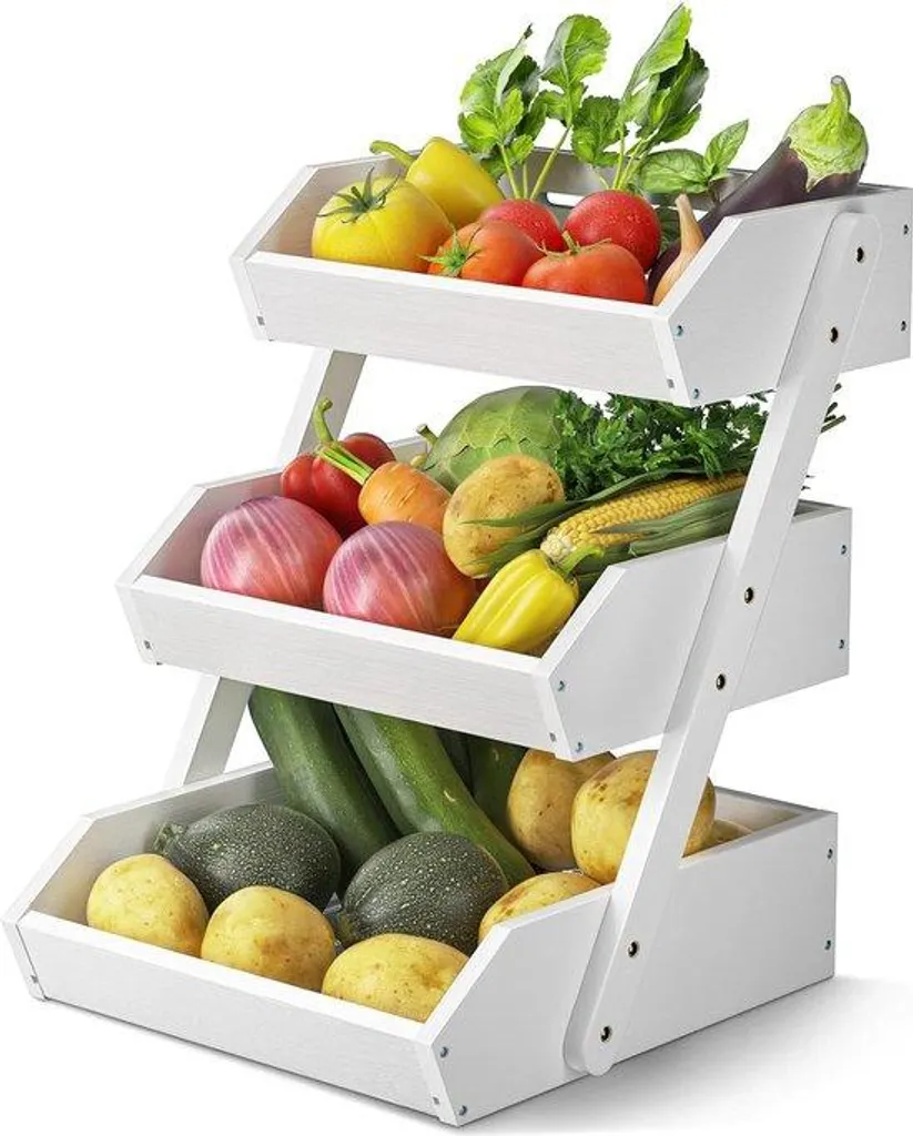 Présentoir à fruits triple blanc, panier de table pour la maison