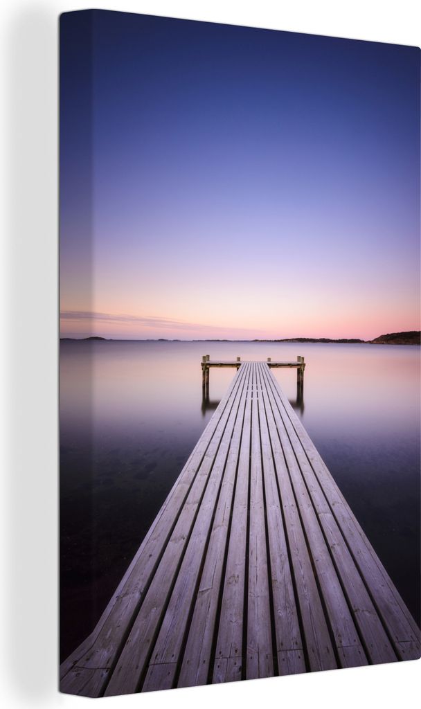 OneMillionCanvasses - Leinwandbilder - 90x140 cm, Skandinavischer Bootssteg am Abend auf See, Wandbilder Kunstdruck Wanddekoration - Wandschmucke...