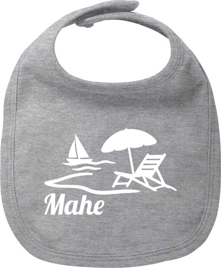 Huuraa Baby Lätzchen Mahe Inselmotiv Seychellen Heather Grey Klettverschluss Baumwolle Latz Geschenkidee