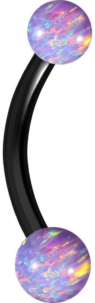 Bauchnabelpiercing Chirurgenstahl Mini Bananabell SYNTHETISCHE OPALE Schwarz | Opalfarbe: Lila Stablänge: 10mm
